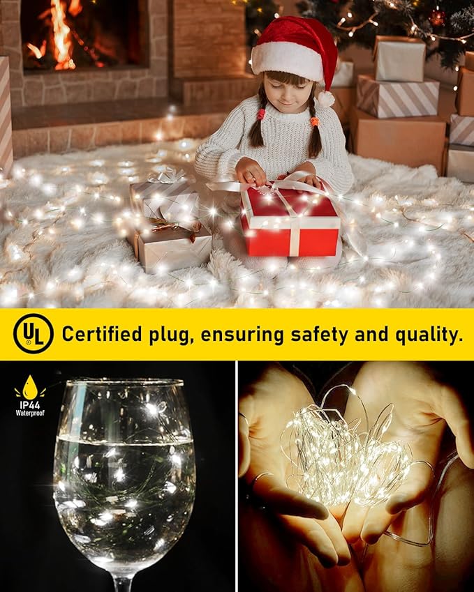 KNONEW 203FT Outdoor Christmas Fairy Lights Plug in,600 LED String Lights Outdoor Waterproof 8 Modes Memory Times for Wedding Bedroom Walls Garden Trees Decoration(Cool White)