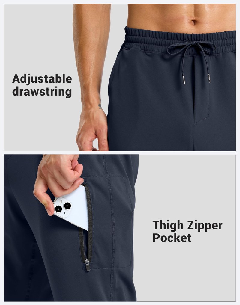 G Gradual Men's Joggers with Zipper Pockets Athletic Workout Running Track Pants Stretch Gym Sweatpants for Men(Navy,L)