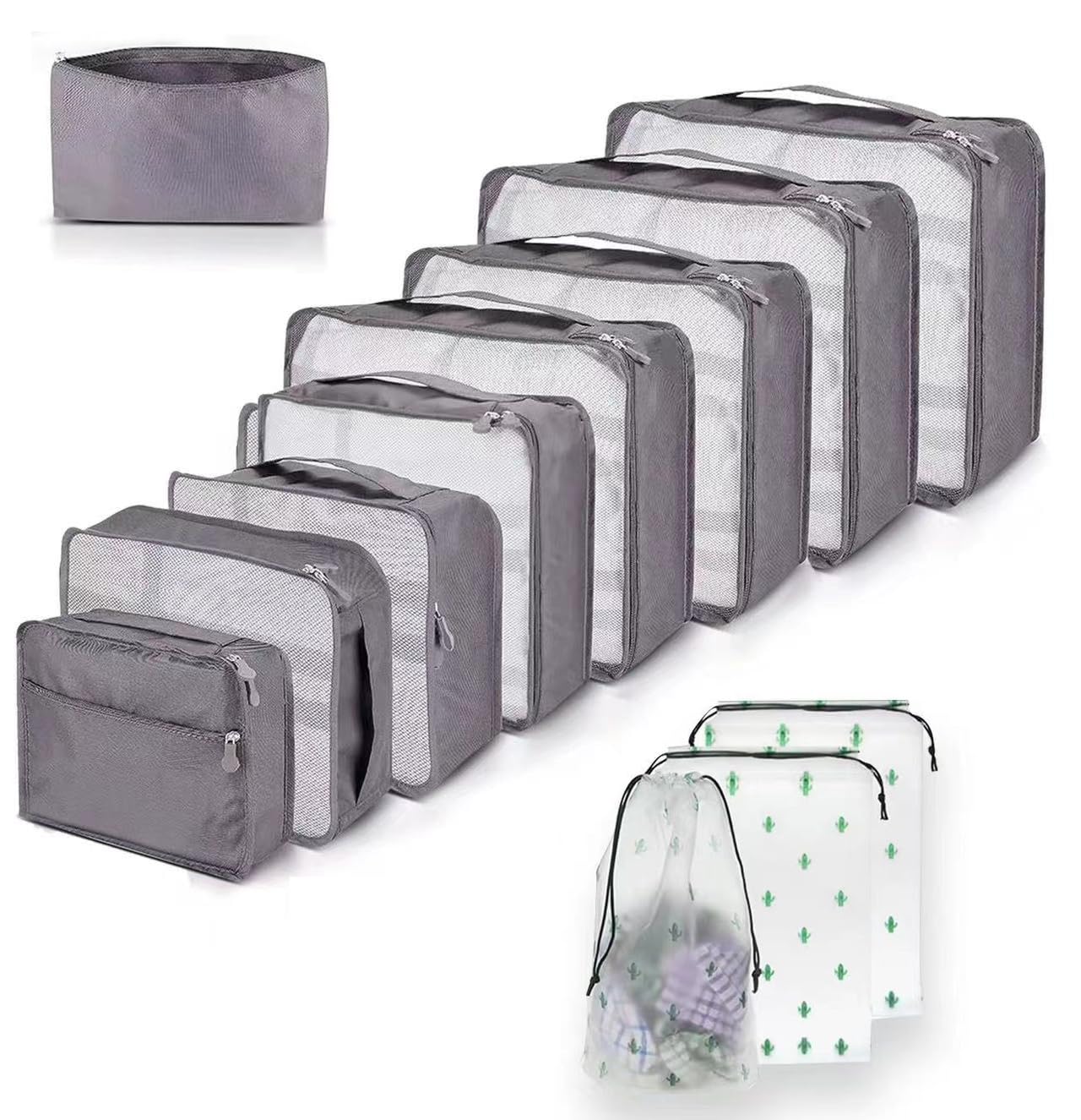 12 PCS Large Packing Cubes for Suitcases Various Sizes Suitcase Organiser Bags Lightweight Waterproof Luggage Organiser Bags (12Pcs Gray)