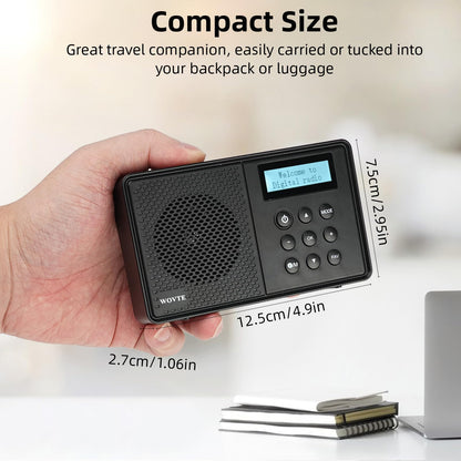 WOVTE DAB+ Digital Radio - Portable, Rechargeable & Mains Powered with Bluetooth, 40 Presets, LED Display, Alarm Clock, Sleep Timer & Headphone Socket