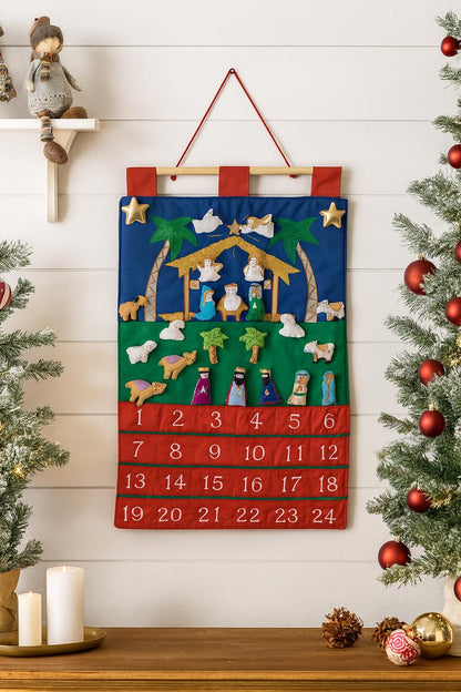 Nativity Fabric Advent Calendar by Vermont Christmas Company. Countdown to Christmas with Cute Manger Scene Calendar. Quality Fabric & Stitching. Use Year After Year.