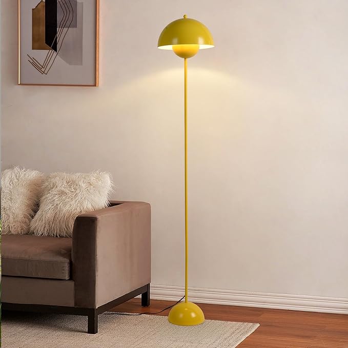 SUNLLOK Flower Pot Floor Lamp for Living Room, Metal Dome Lampshade Standing Floor Lamp with Foot Switch, Modern Reading Floor Light Fixture for Kitchen Island, Bedroom, Restaurant (Yellow)