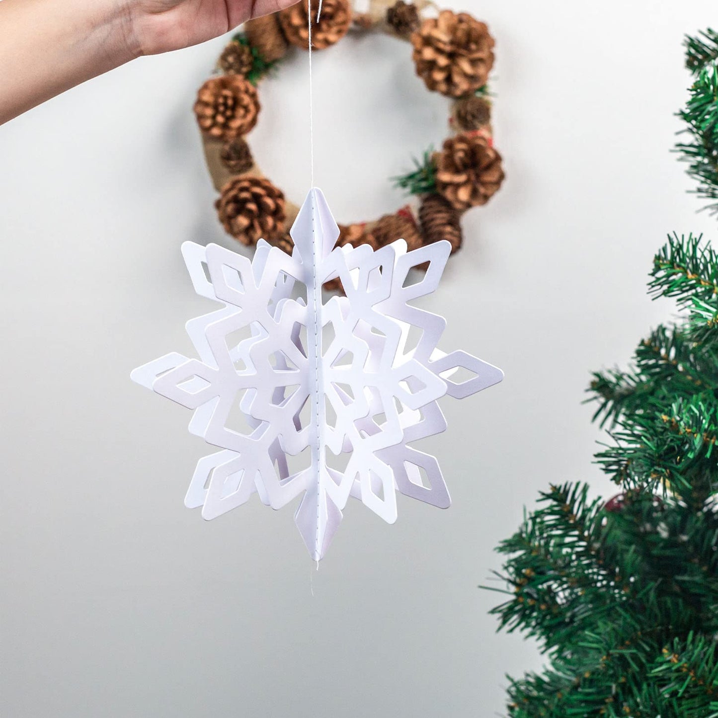 JOHOUSE 12PCS 3D Paper Snowflake Garland - White Hanging Snowflake Ornaments for Winter Christmas Home Decorations