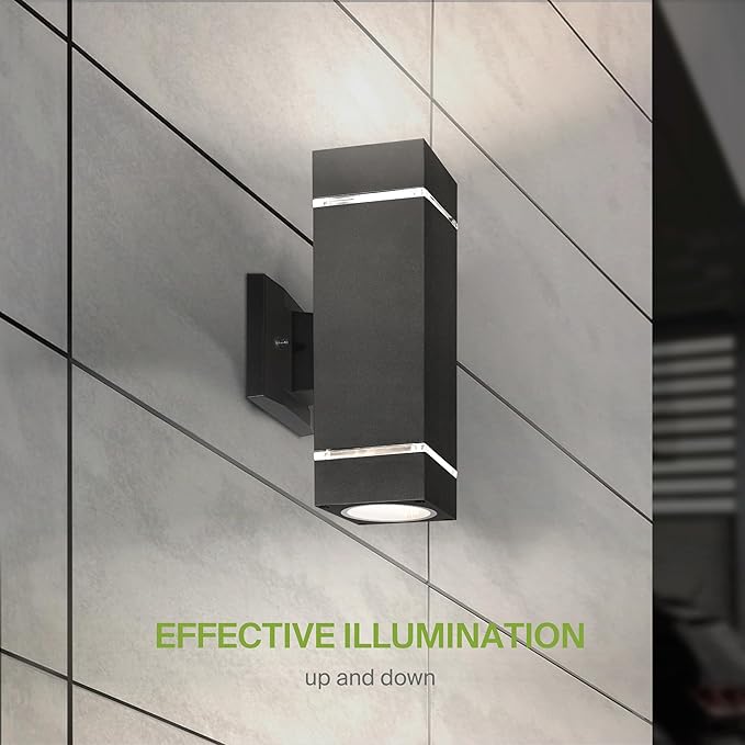 ASD 2 Light Square Outdoor Wall Light Fixture | 120W E26 Bulb Socket 120V ETL Cylinder Up Down Lights | LED/CFL/Incandescent Bulb Exterior Wall Sconce | Front Door, Porch Patio | Ringed Black, 6 Pack