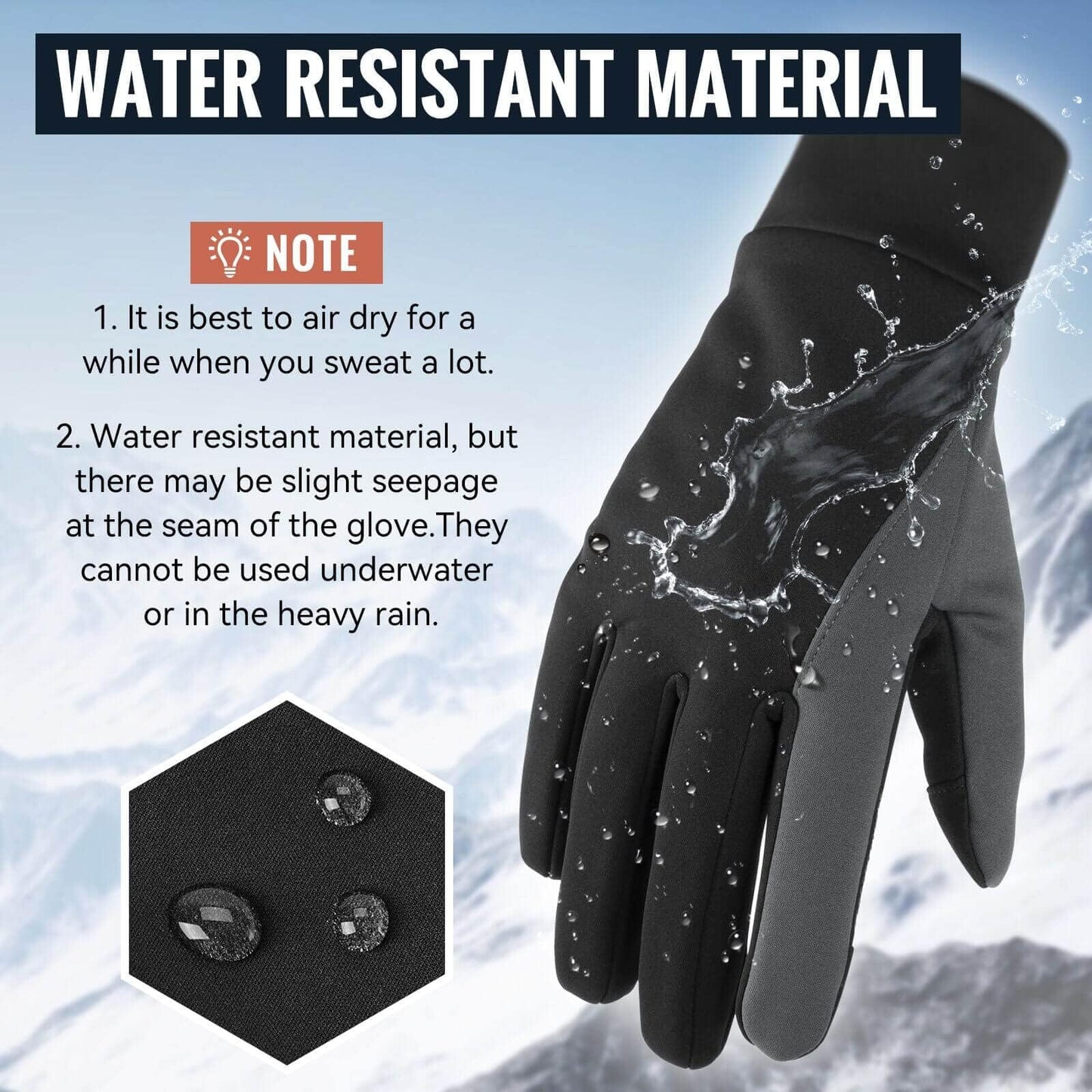 OZERO Winter Running Gloves Touchscreen for Men Women, Thermal Warm Windproof Water Resistant Anti Slip Glove for Cycling Ski Biking Driving Hiking Gloves for Men's Women's - Black (M)