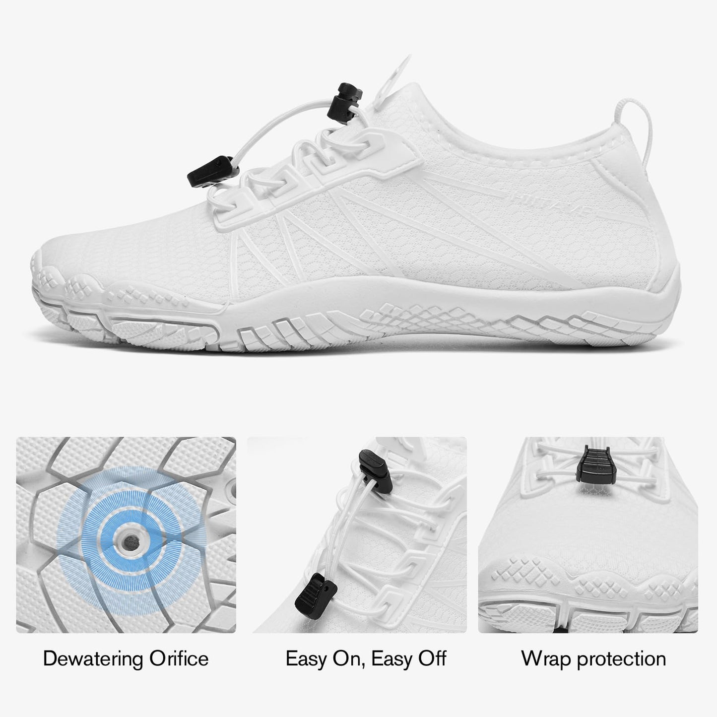 HIITAVE Women Water Shoes Quick Dry Barefoot Beach Shoes Aqua Sport Swim Surf Pool Hiking Diving Shoes All White 7 M US Women