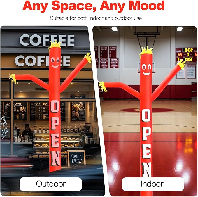 6ft Sky Air Puppet Dancer 9in Diameter Inflatable Waving Tube Man Attachment - Wacky Waving Dancing Tube Guy for Business Promotion Stand Out Advertising - Red Open Dancer ONLY - NO Blower
