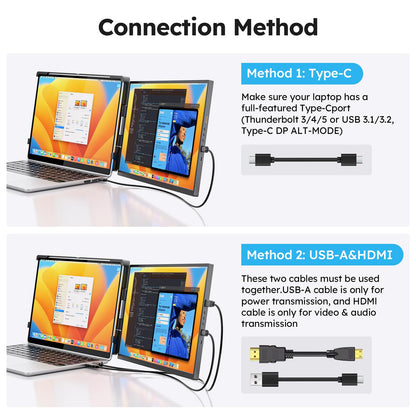 Laptop Screen Extender, 14" FHD 1200P IPS External Portable Monitor for Laptop, Plug & Play Dual Screen Monitor for 14"-17" Laptops, Compatible with Mac, Wins, Chrome, Android, Dex