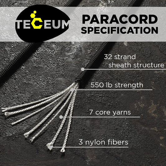 TECEUM Paracord Type III 550 Black – 50 ft – 4mm – Tactical Rope MIL-SPEC – Outdoor para Cord –Camping Hiking Fishing Gear and Equipment – EDC Parachute Cord – Strong Survival Rope 016