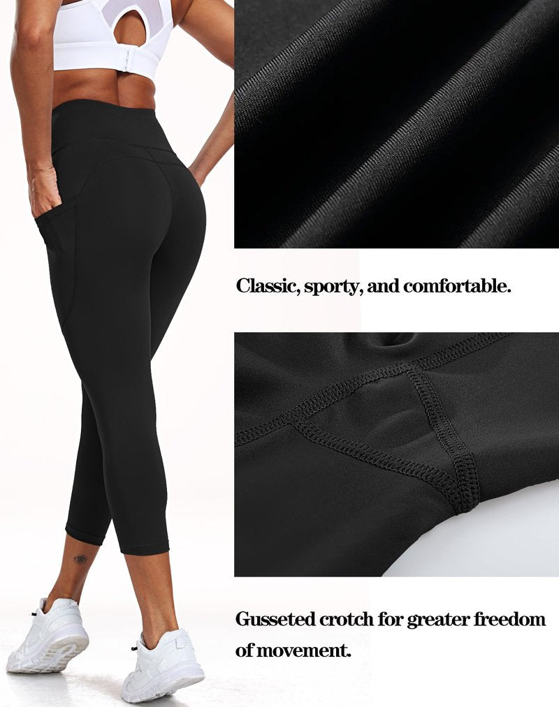 CADMUS High Waisted Workout Legging Capri for Women Athletic Yoga Pants with Two Side Pockets, 1153, Pink, S