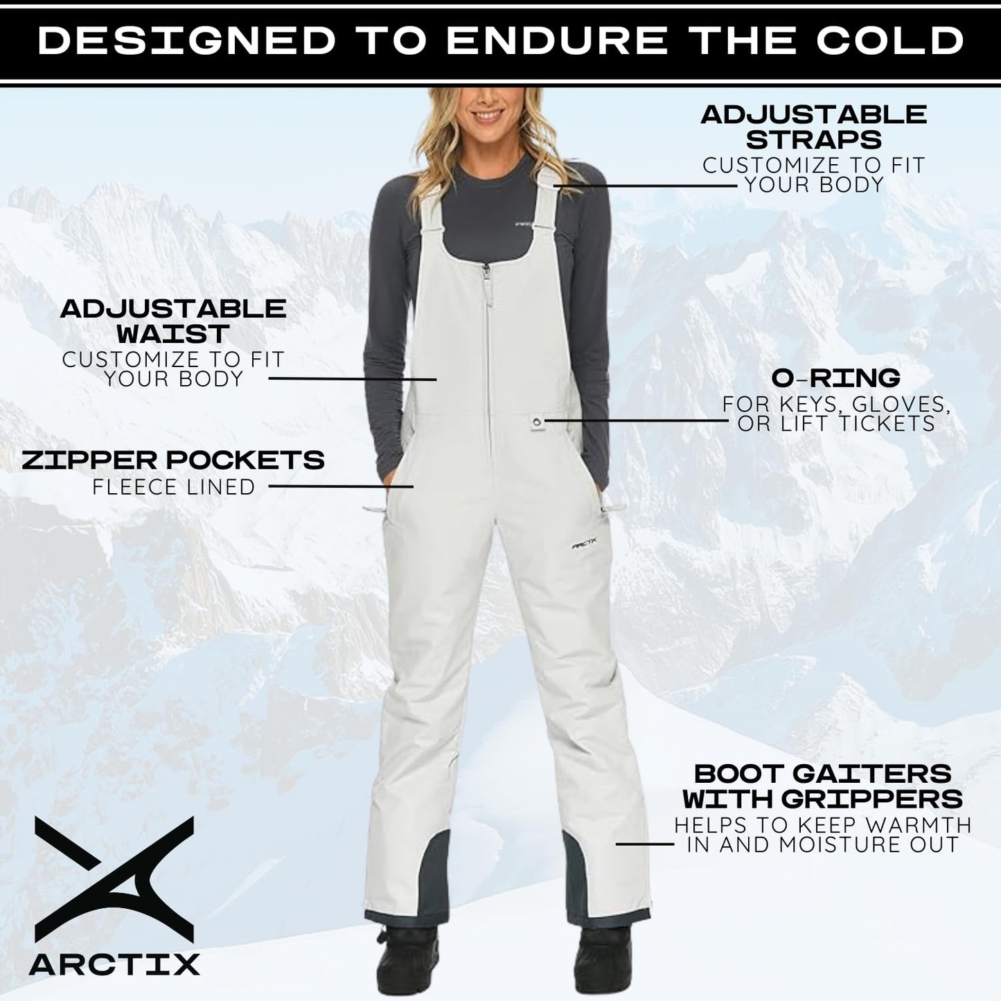 Arctix Women's Essential Insulated Bib Overalls, Quiet Grey, 1X Short