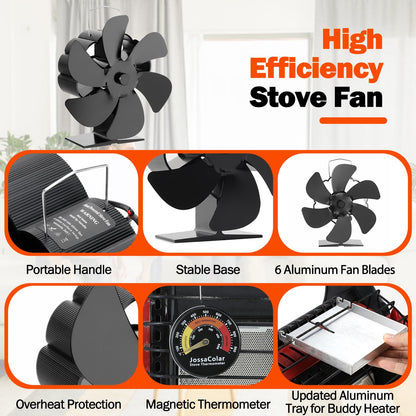 JossaColar Wood Stove Fan for Big Buddy Heater, Heat Powered Fireplace Fan Thermoelectric Thermal Fan with Bracket being Fixed on Propane heater, Camping/Picnics/Indoor Use