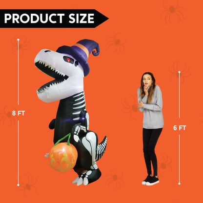 Joiedomi 8 FT Halloween Inflatables Outdoor Decorations, Halloween Blow Ups for Yard, Inflatable Skeleton Dinosaur with Pumpkin for Outside Garden Decor