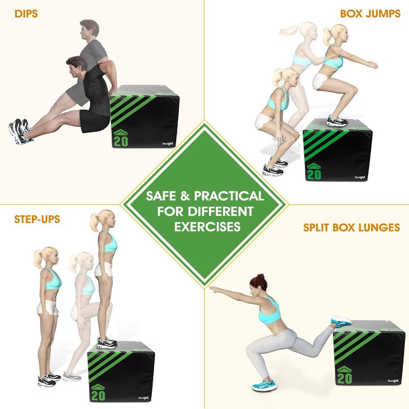 Yes4All 3 in 1 Foam Plyometric Jump Box - Jump Training & Conditioning - Green, A. 30" x 24" x 20" - 16 lbs