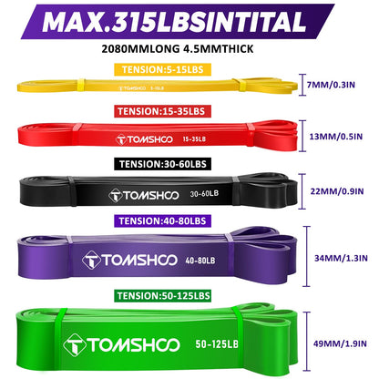 TOMSHOO 5 Packs Pull Up Assist Bands Set Resistance Loop Bands Powerlifting Exercise Stretch Bands with Door Anchor and Handles