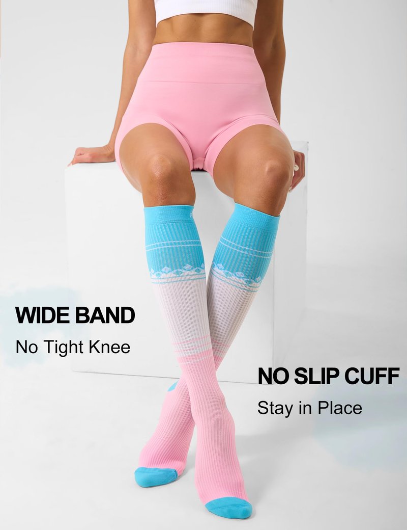 FITRELL 3 Pairs Compression Socks for Women and Men 20-30mmHg- Support Socks for Travel, Running, Nurse, Knee High, Bliss Cream, S/M