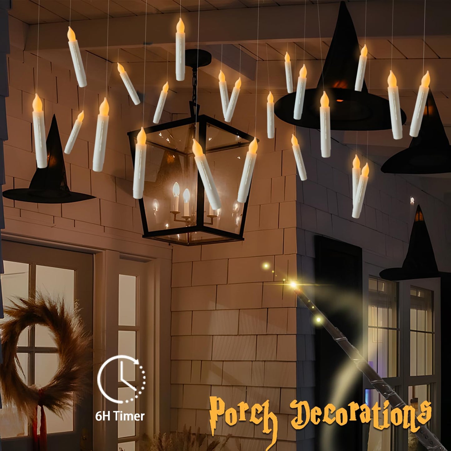 MUMCHASI 12 Packs Flameless Floating Candles with Wand, Flameless Taper Candles, Battery Operated Candles, Flickering LED Candlesticks with Remote for Fall Halloween Party Decor Birthday