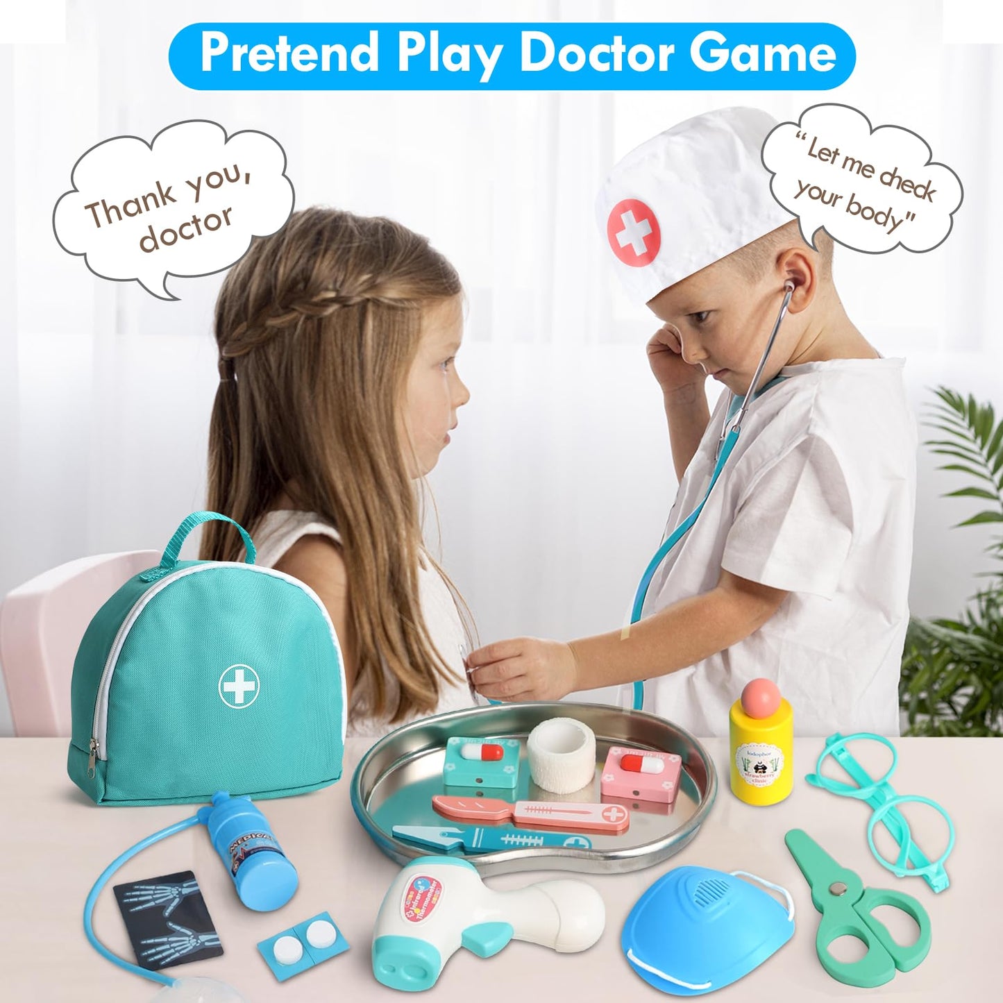 Lehoo Castle Kids Doctors Set, Pretend Doctor Kit Toys Medical Playset, Wooden Play Toys, Educational Toys for 3 Year Old Boys