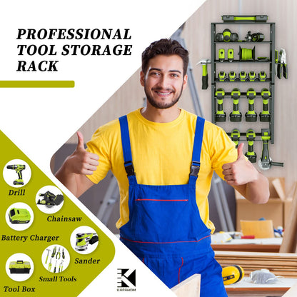 KAFAHOM Power Tool Organizer,8 Drill Holder Wall Mount,6 Layer Heavy Duty Metal Tool Storage Rack,Large Utility Tool Shelf for Cordless Drill, Garage Wall Organizer for Lifetime Use