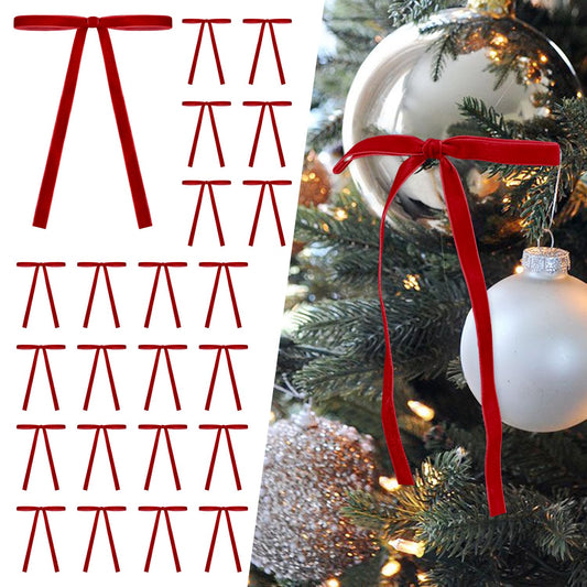 24 Pcs Red Velvet Christmas Tree Bows Door Garland Decor Vintage Wreath Bow (3/8'' Wide, 5 * 7 inch)
