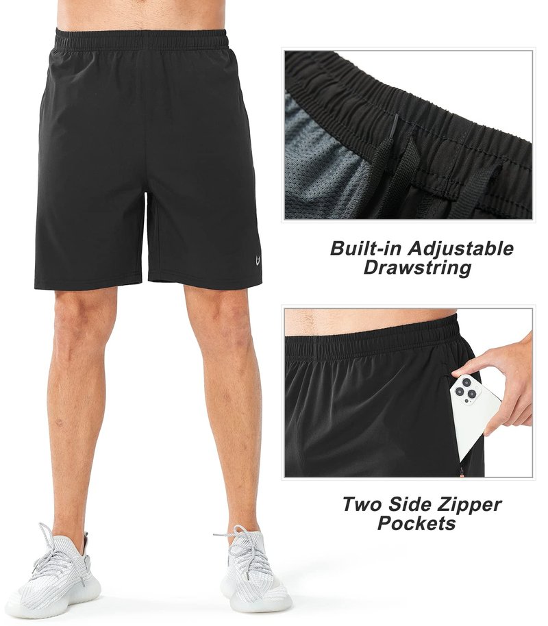 NORTHYARD Men's Athletic Running Shorts Quick Dry Workout Shorts Lightweight Sports Gym Basketball 7"/ 9"/ 5" Tennis Hiking Exercise Black-7 inches L