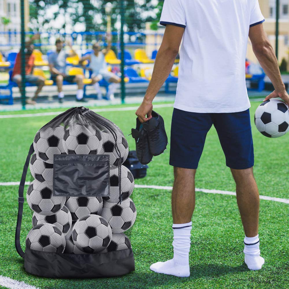BROTOU Thickened Extra Large Sports Ball Bag Mesh Socce Ball Bag Heavy Duty Drawstring Bags Team Work for Holding Basketball, Volleyball, Baseball, Swimming Gear with Shoulder Strap