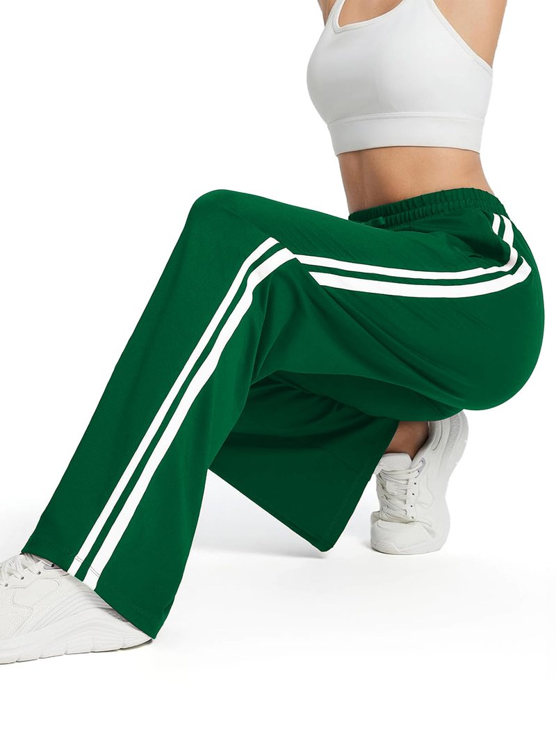 Tapata Tall Women 34" Inseam Warm Up Track Pants Wide Leg Sweatpants Lightweight Side Stripe Ladies Slacks Workout, Green, XL