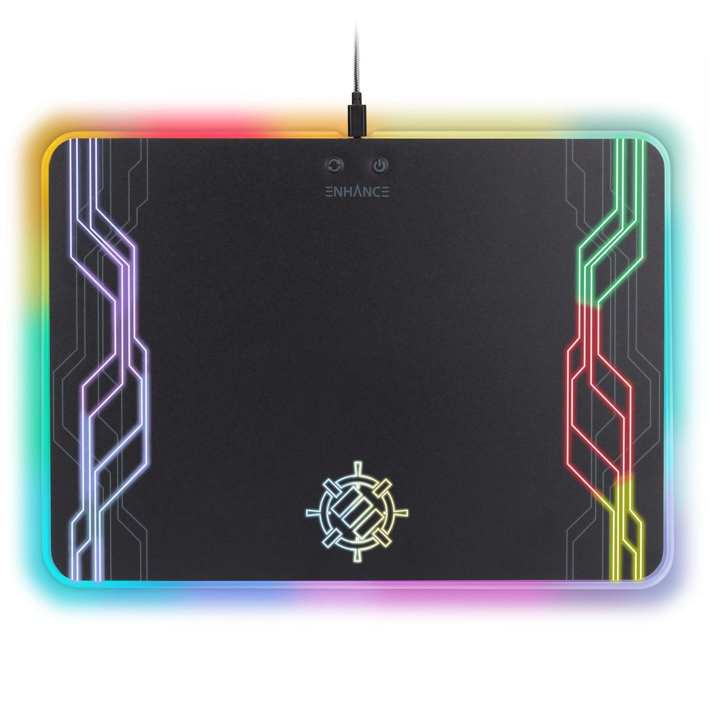 ENHANCE LED Gaming Mouse Pad RGB - Hard Mouse Pad with 7 Light Up Modes and Brightness Controls - Large Surface (13.75 x 9.8 in) with Glowing Lights and Rubber Non-Slip Grip for Desktop Gamers