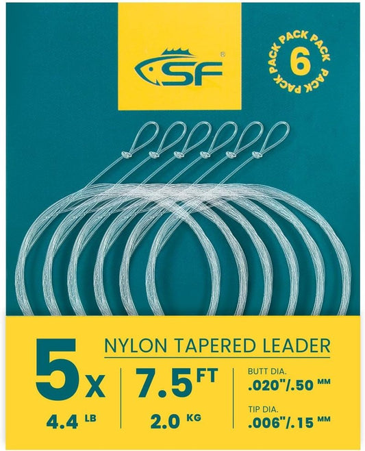 Pre-Tied Loop Fly Fishing Tapered Leader - Clear Nylon for Freshwater & Saltwater | 7.5FT to 15FT, 0X to 7X