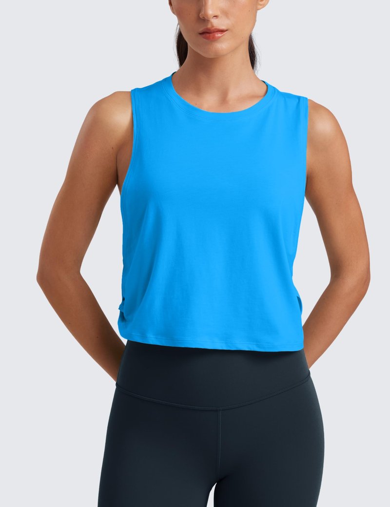 CRZ YOGA Pima Cotton Large Armhole Tank Tops for Women - Workout Sport Athletic Yoga Running Gym Loose Crop Sleeveless Shirts Madagascar Blue X-Large