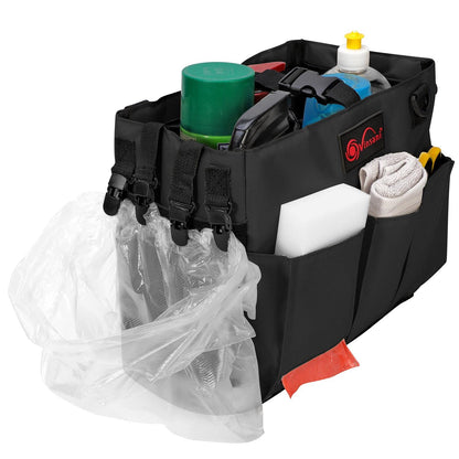 Vinsani Cleaning Caddy Multifunctional Storage Organiser Bag with Handle and Adjustable Waist and Shoulder Straps for Cleaning Supplies, Home, Craft, Car and Garden Tool Kit – Large Black