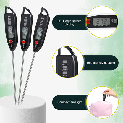 6 Pcs Instant Read Meat Thermometer with Long Probe 9.65 Inch Kitchen Cooking Food Candy Waterproof Digital Thermometer for BBQ Water Milk Yogurt Liquid (Round&Square Ring,Black,White,Red)