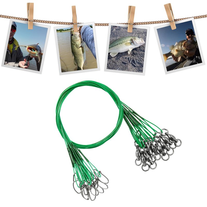AMYSPORTS Saltwater Steel Fishing Leader Wire Stainless Swivel Fishing Leader Freshwater High Strength Wire Leader Lure Black Nickel #1 50lb 9.8in 20pcs