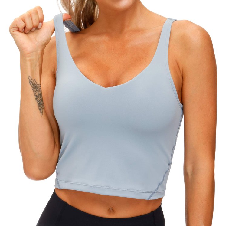 Women’s Longline Sports Bra Wirefree Padded Medium Support Yoga Bras Gym Running Workout Tank Tops (Denim Blue, Large)