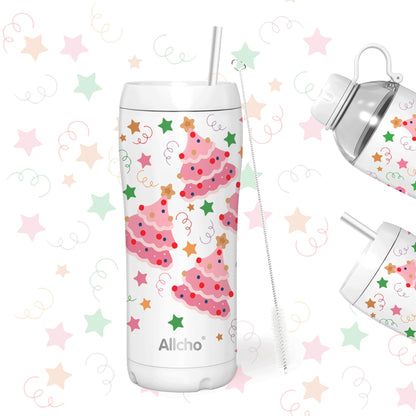 Allcho Christmas Gifts for Women Mom Daughters, Christmas Travel Coffee Tumbler for Friends Girls, Insulated Water Bottle, 18 oz Stainless Steel Water Bottles, 2 Lids, Available Gift Wrapping