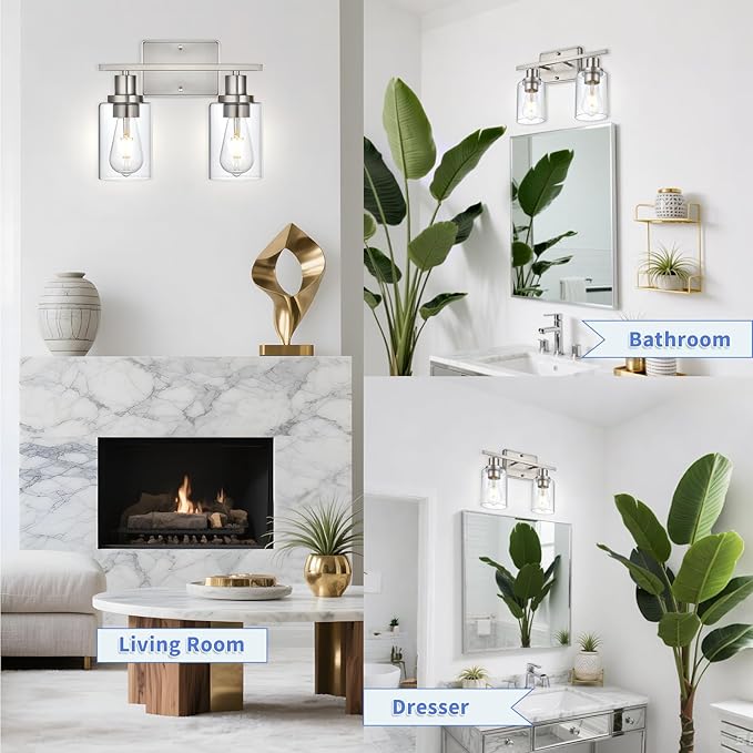 2-Light Bathroom Light Fixtures,Brushed Nickel Vanity Light, Bathroom Lighting Fixtures Over Mirror,Modern Wall Lamp,Wall Lights for Living Room, Bedroom,Hallway