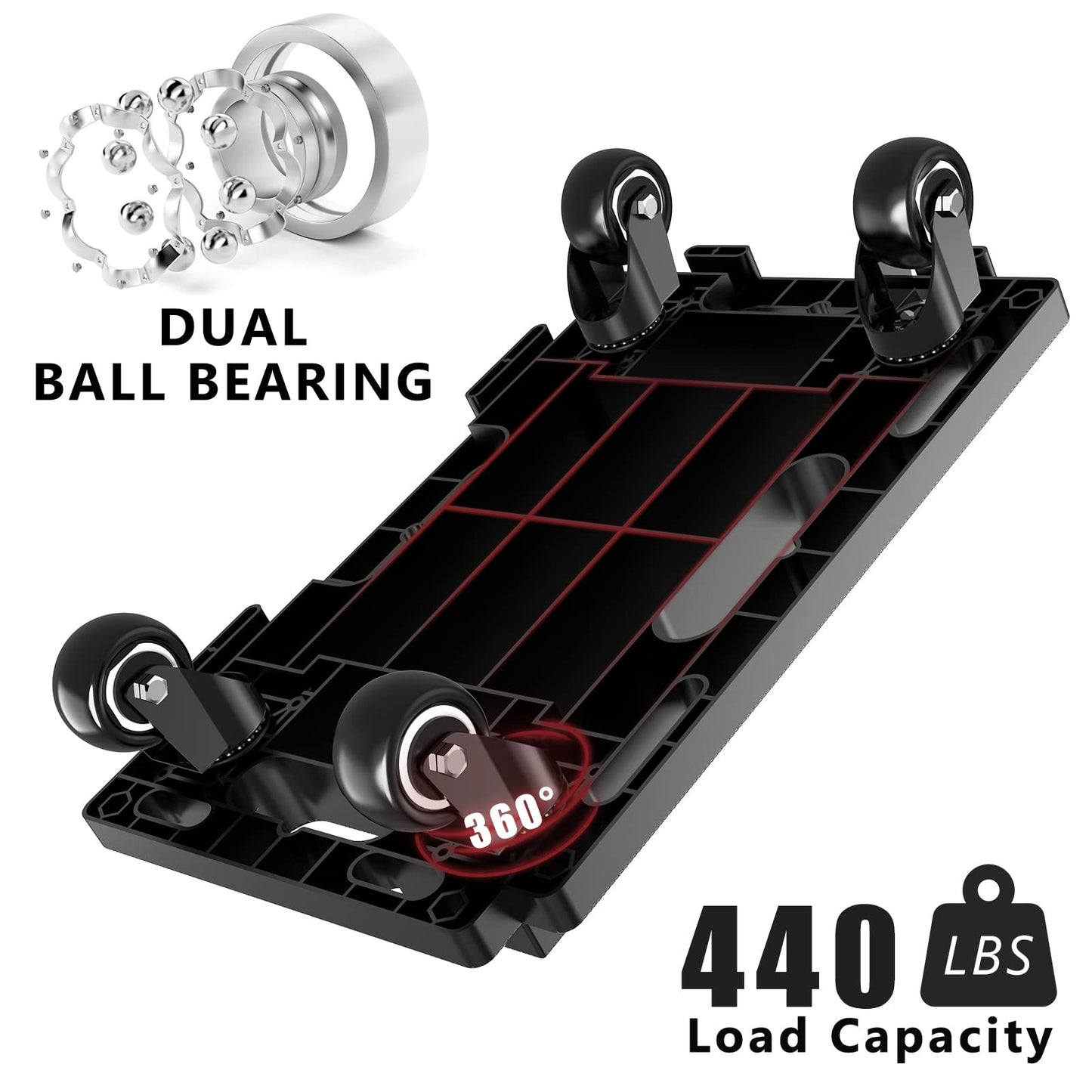 SOLEJAZZ Moving Furniture Dolly Connectable, 200KG Capacity Piano Moving Dolly, Heavy Duty 4 Wheel Moving Cart for Moving Heavy Furniture, Black, 1 Pack
