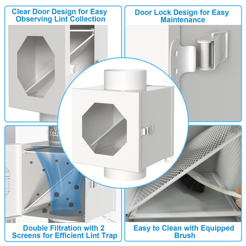 Upgraded Metal Dryer Duct Lint Trap Indoor Dryer Vent Kit - 4 Inch Dryer Vent Hose With 2 Hose Clamps 2 Stainless Steel Mesh Aluminum Foil Tape Cleaning Brush For Electric Dryers
