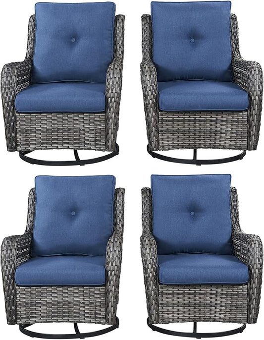 Rilyson Wicker Rocking Chair Swivel Chairs - 4 Piece Rocker Patio Chairs Set Rattan Rocking Chair for Outdoor Porch Deck Garden Backyard(Mixed Grey/Blue)