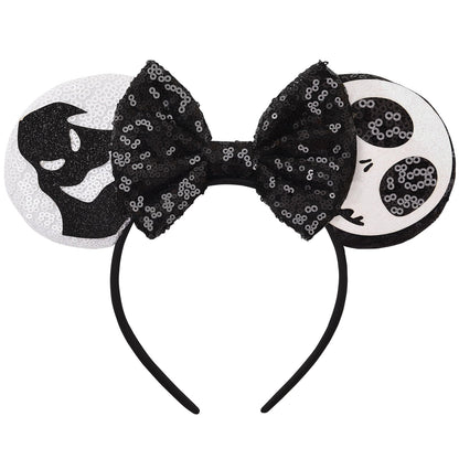 Eisyaa Mouse Ears Bow Headbands, Sequin Halloween Minnie Ears Headband,Halloween Mickey ears Hair Accessories (Jack-Ghost, Medium)
