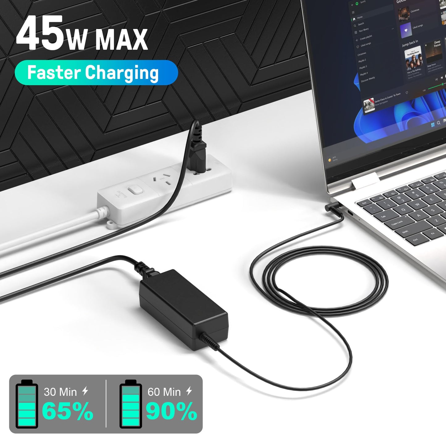 45W Charger Compatible with HP Laptop Charger, Blue Tip, Pavilion x360 11 13 15, Zbook 14u G4 G5 15u 15 G3, Notebook 15, Stream 13 11 14 AC Adapter with Power Cord