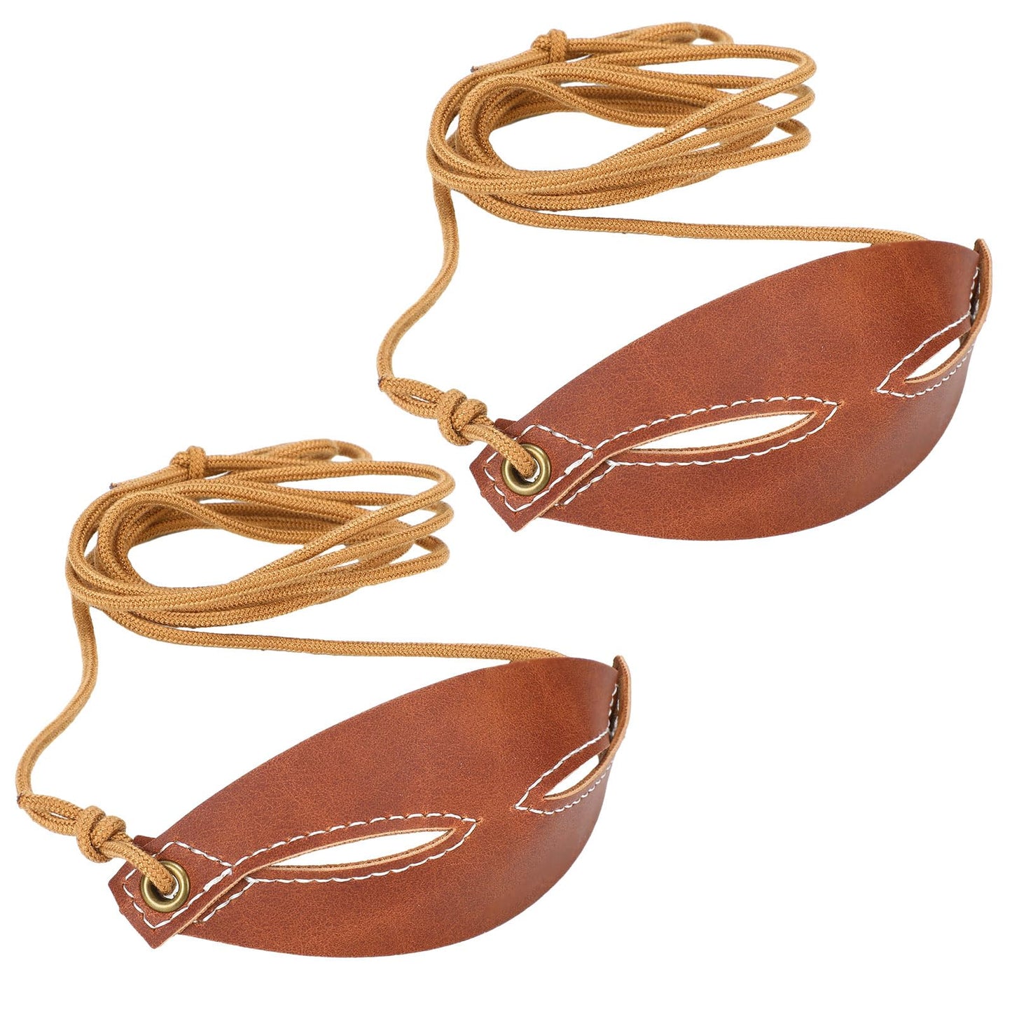 Teyva Daily 2pcs Leather Shepherd Sling Handmade Paracord Shepherds Old Fashioned Slingshot Tennis Ball Thrower for Outdoor Sports Recreation(Breathable Fold,Brown)