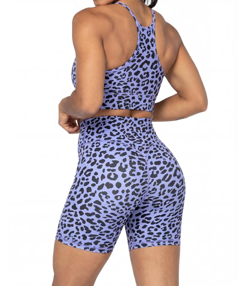 Sunzel 8" Waist Biker Shorts for Women No Front Seam Soft Yoga Workout Gym Bike Shorts Tummy Control Squat Proof Leopard Periwinkle Large