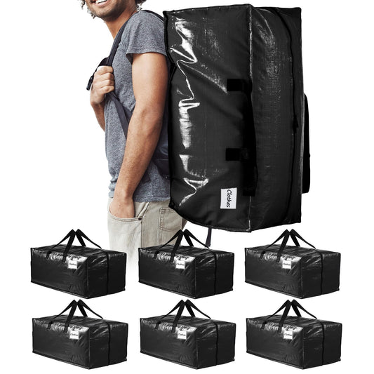 TAILI Heavy Duty Moving Bags, Clothing Storage Bags with Sturdy Zipper and Strong Handles, Black Clothes Storage Bins, Extra Large Tote for Moving Supplies, Better than Boxes (6-Pack)