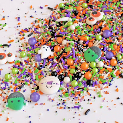 Sprinkle Pop Monster Mashup Sprinkle Mix| Orange Black White Lime Purple Sprinkles| Halloween Sprinkles with ~6 monster, ghosts, creepy eyeballs Made in USA for Decorating Cakes Cookies Cupcakes, 2oz