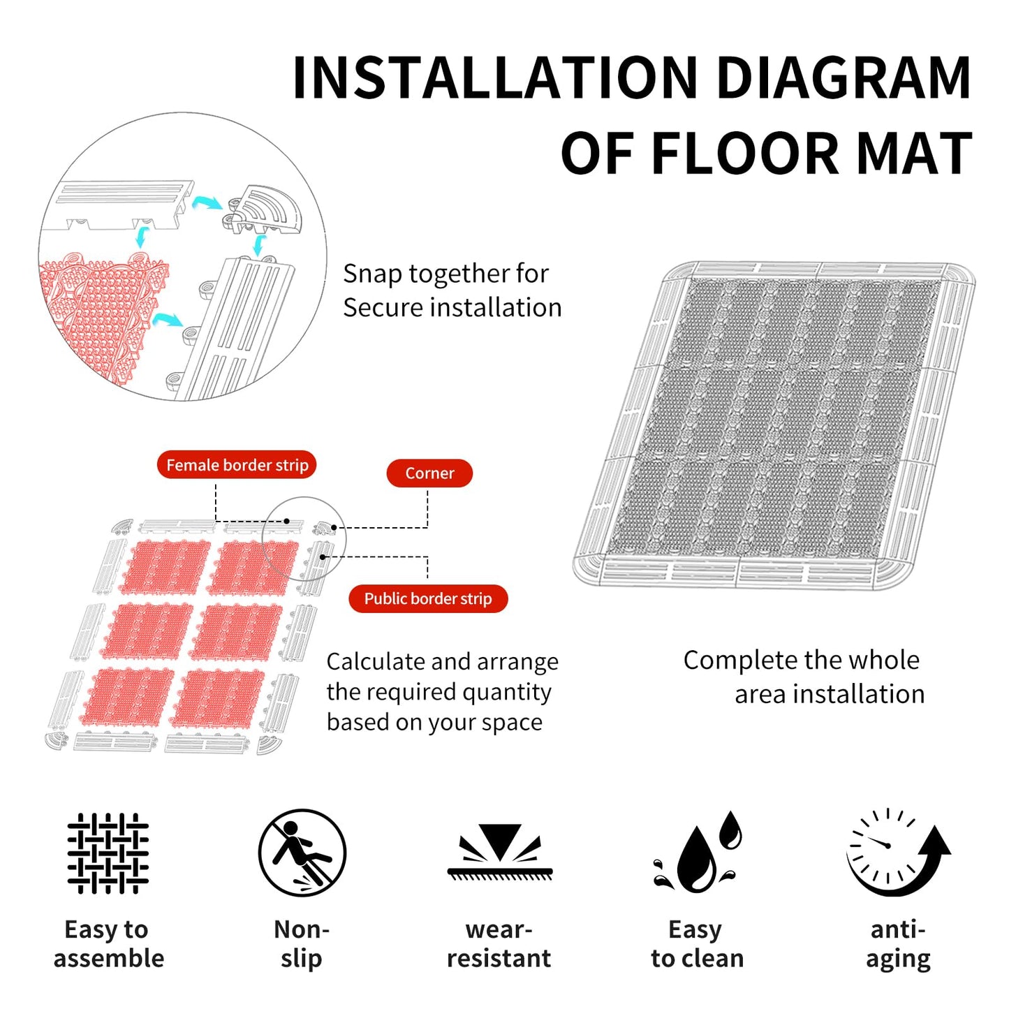 Linoows Heavy Duty Door Mat - DIY Interlocking Design, Dirt Trapper Front Doormat, 35.4x19.7 Inch All-Season Welcome Door Mats Non-Slip for Indoor Outdoor Entrance Home Commercial, Gray