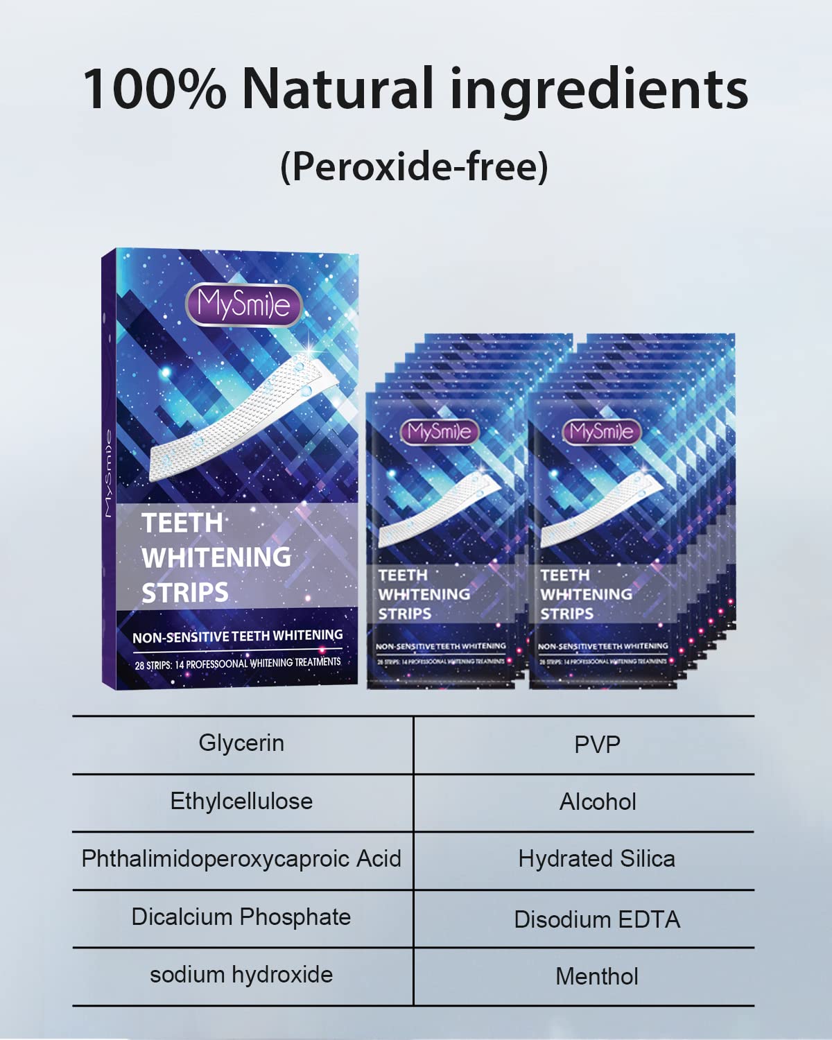 MySmile Teeth Whitening Strips 14 Treatments, Non-Sensitive Formula, Non-Slip 28 Whitening Strips for Sensitive Teeth, Fast Whitening, Safe Whitener for Smokers, Coffee Drinkers, Yellow Stains