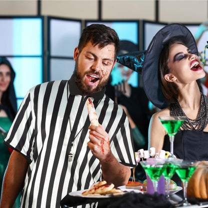 Syhood Men's Referee Shirt Stripe Umpire Jersey, Penalty Flag and Whistle for Football Soccer Sports and Halloween Cosplay(X-Large)