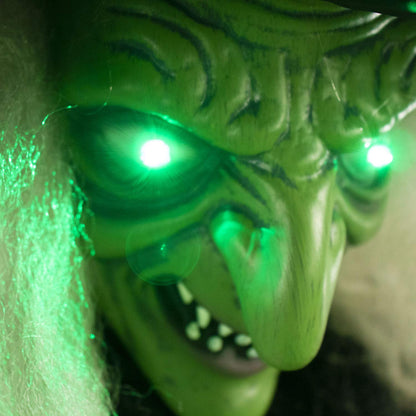 Haunted Hill Farm Life-Size Talking Witch Holding Spell Book, Halloween Animatronic with Touch Activated Lights and Sound, Poseable, Battery Operated Indoor or Covered Outdoor Halloween Decorations