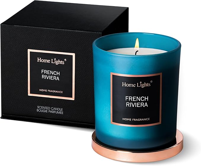 HomeLights Luxury Scented Candle, Natural Soy Wax, Home Fragrance Decor Gift,French Riviera, Medium Jar